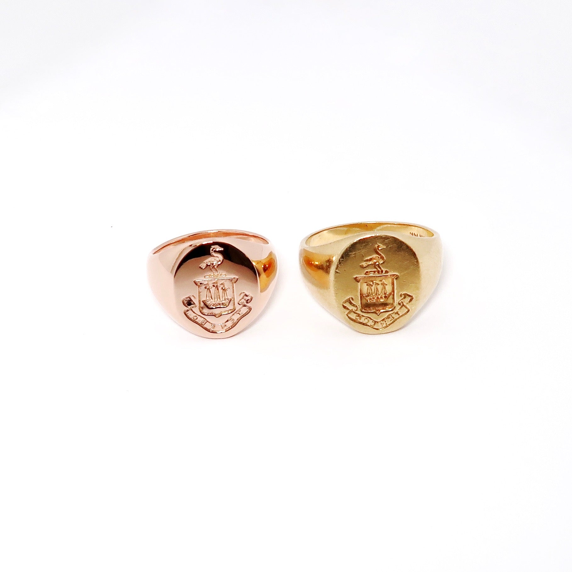 14k Pink Gold Crest Ring with Engraved Family Crest