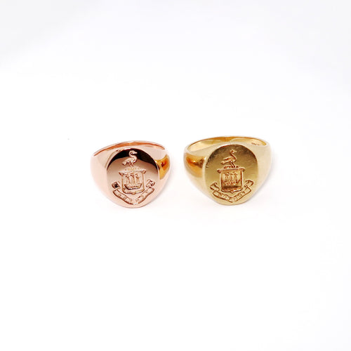14k Pink Gold Crest Ring with Engraved Family Crest
