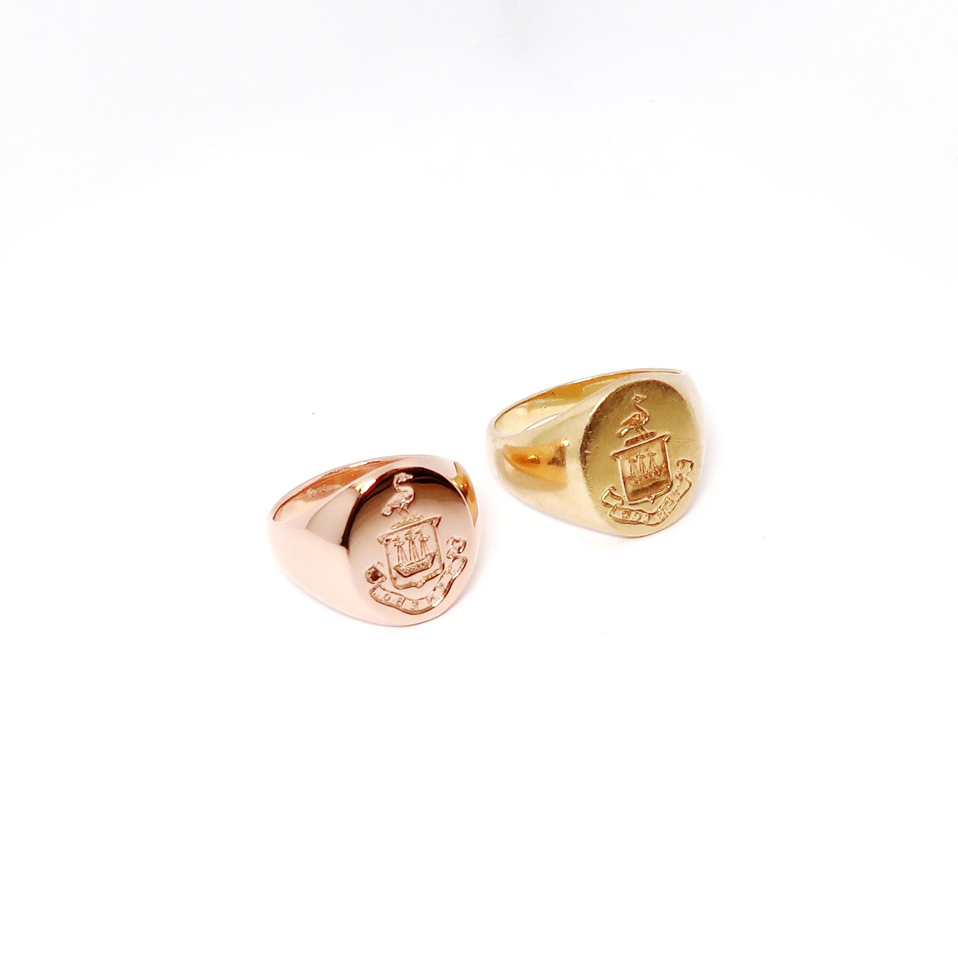 14k Pink Gold Crest Ring with Engraved Family Crest