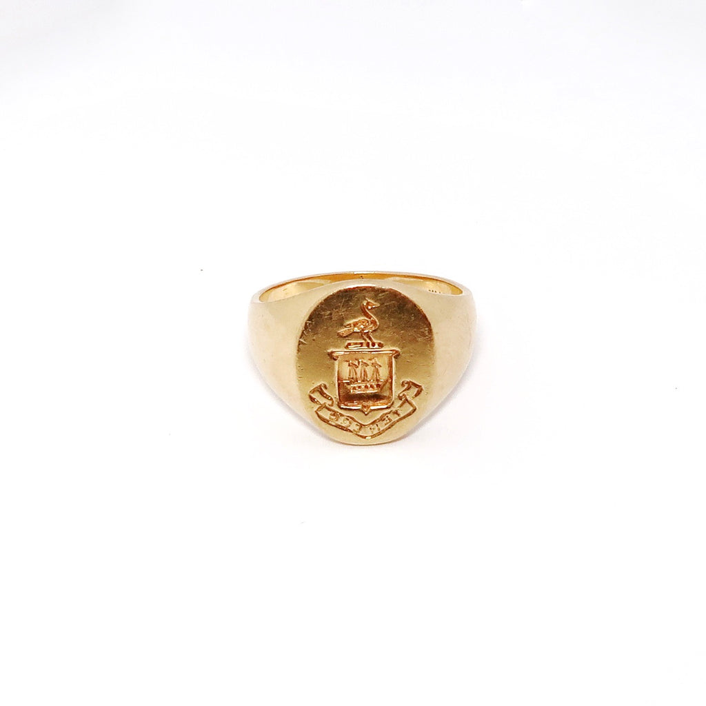 14k Pink Gold Crest Ring with Engraved Family Crest