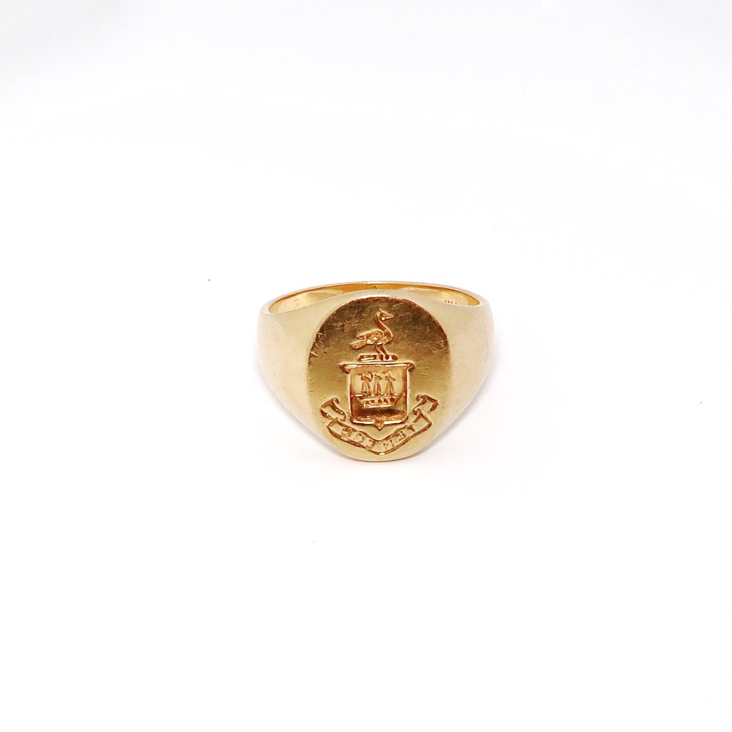 14k Pink Gold Crest Ring with Engraved Family Crest