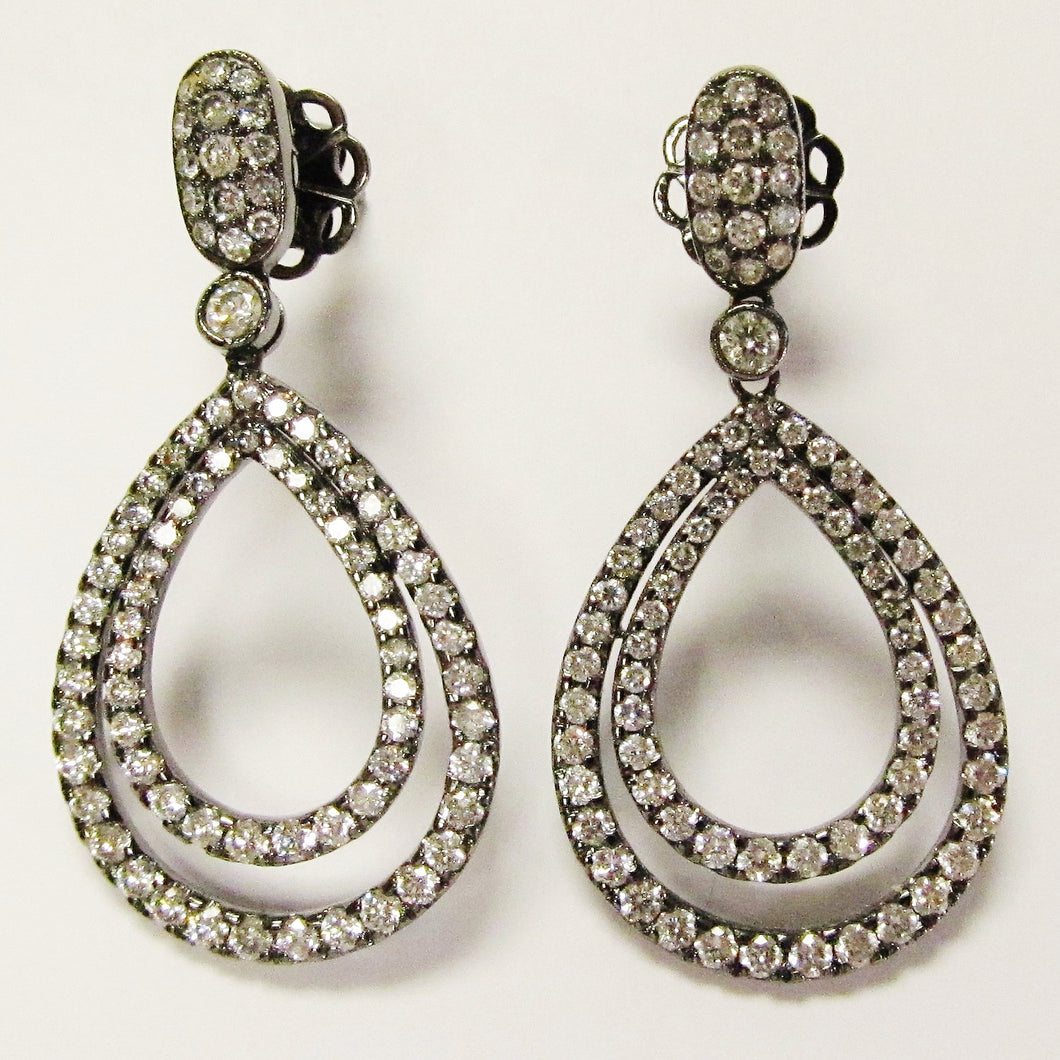 18k White Gold Double Hoop Diamond Earrings