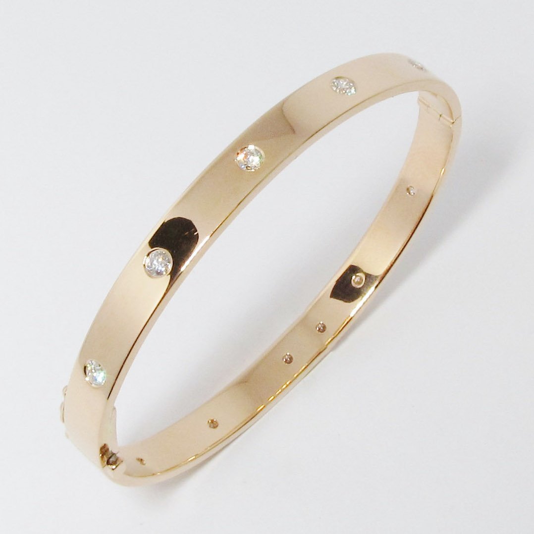 18k Gold Bangle Bracelet with Diamonds (Available in Pink Gold and Yellow Gold)