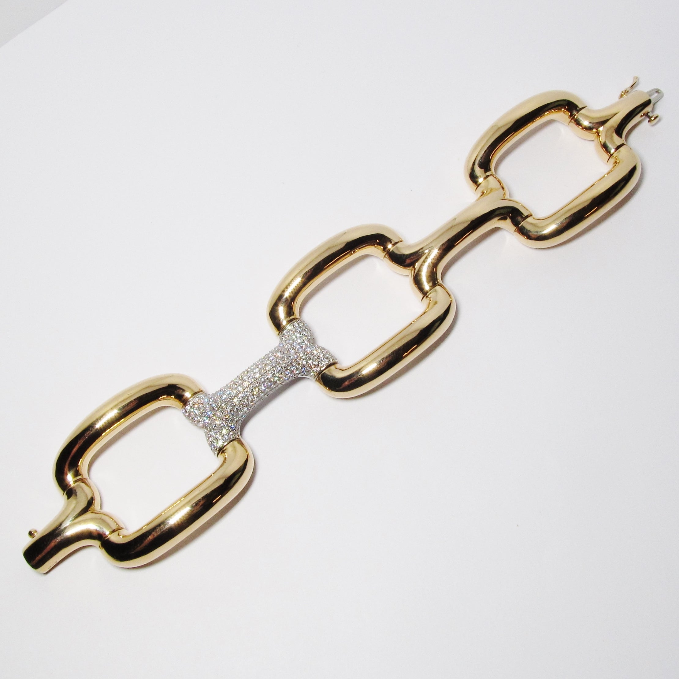 18k Yellow Gold and Diamond Rectangle Link Bracelet