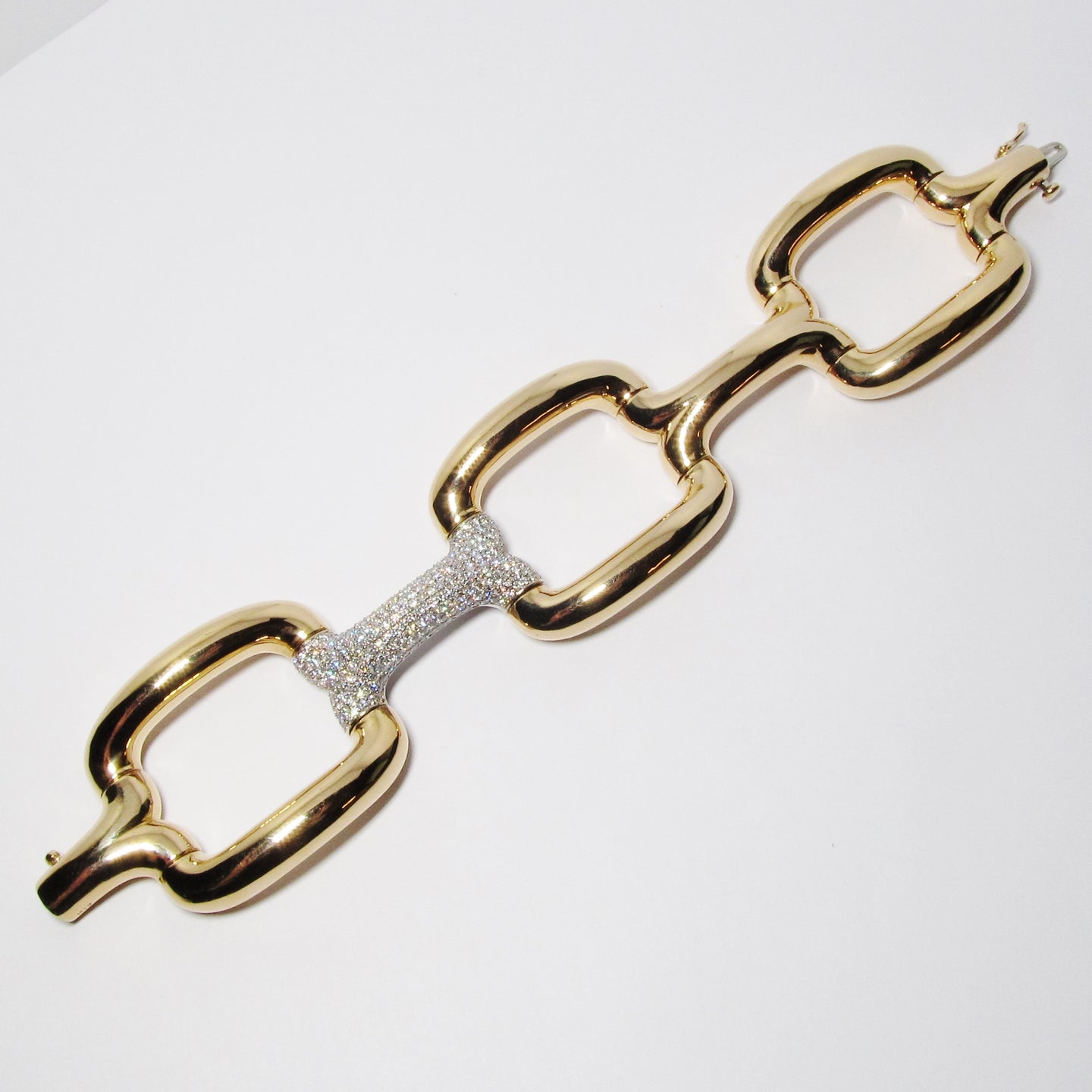 18k Yellow Gold and Diamond Rectangle Link Bracelet