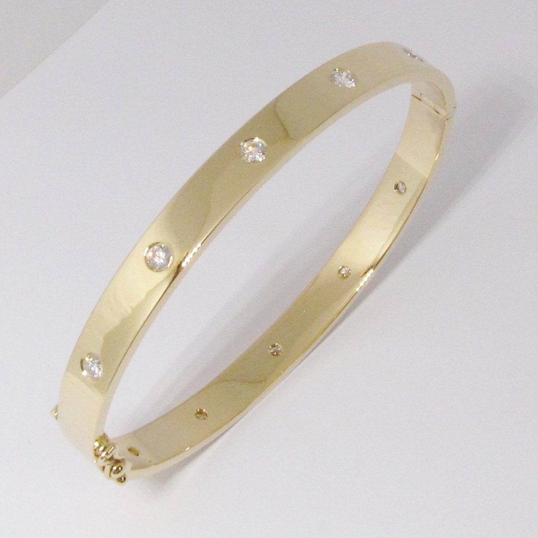 18k Gold Bangle Bracelet with Diamonds (Available in Pink Gold and Yellow Gold)
