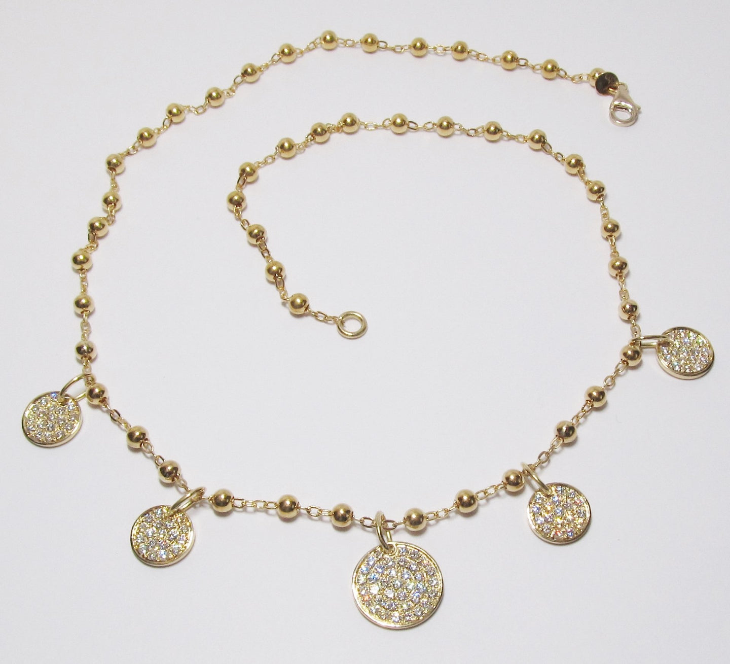 18k Yellow Gold 5 Disk Necklace