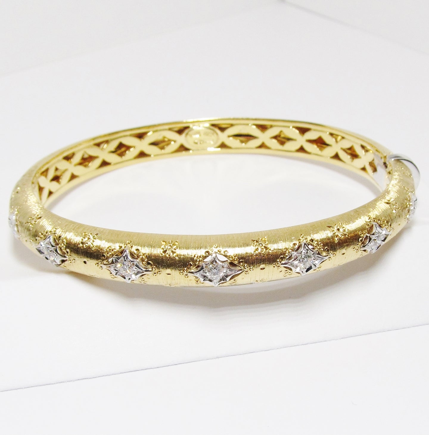 18k Yellow Gold Heavy Bangle Bracelet with Diamond Accents