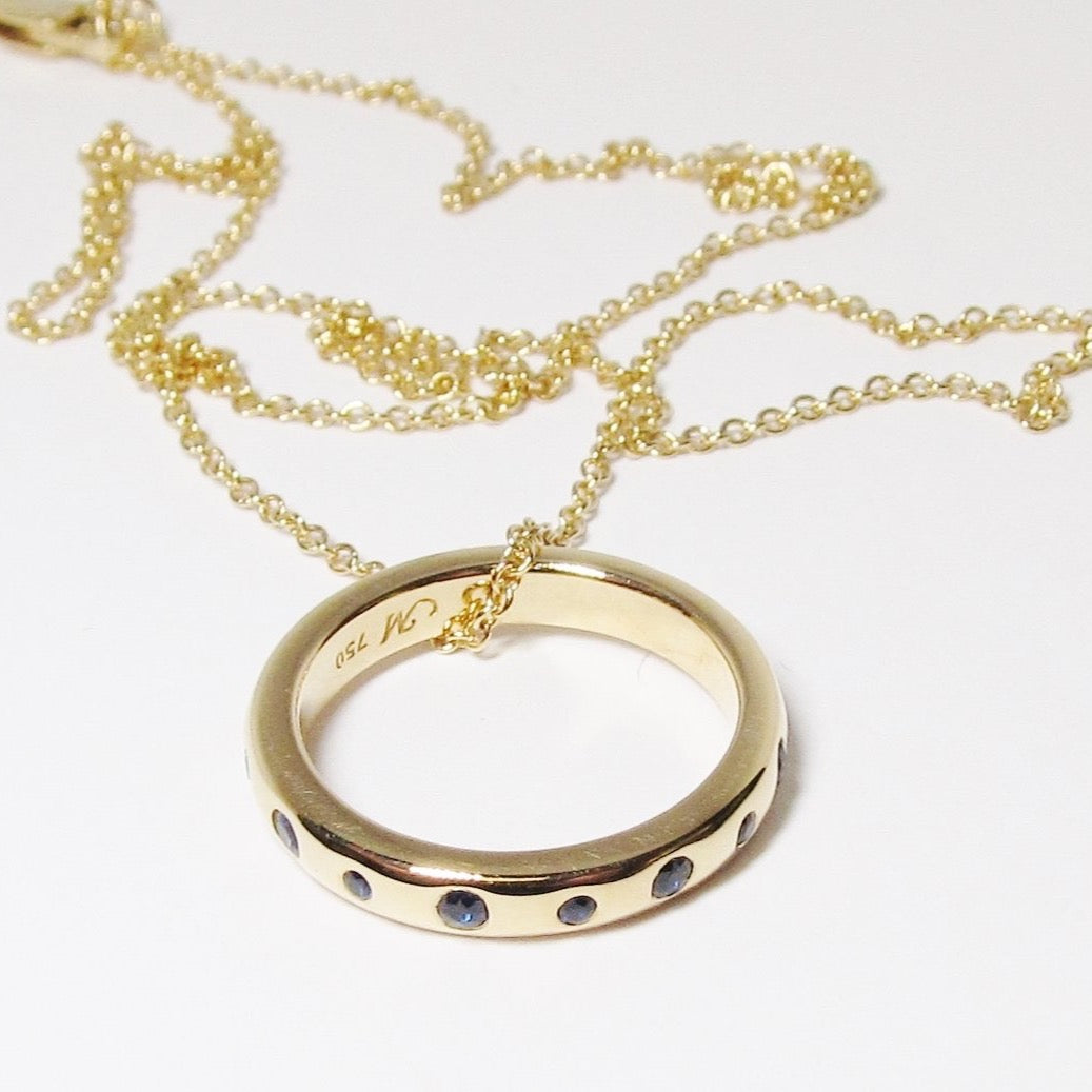 18k Yellow Gold Poesy Ring w/ Blue Sapphires