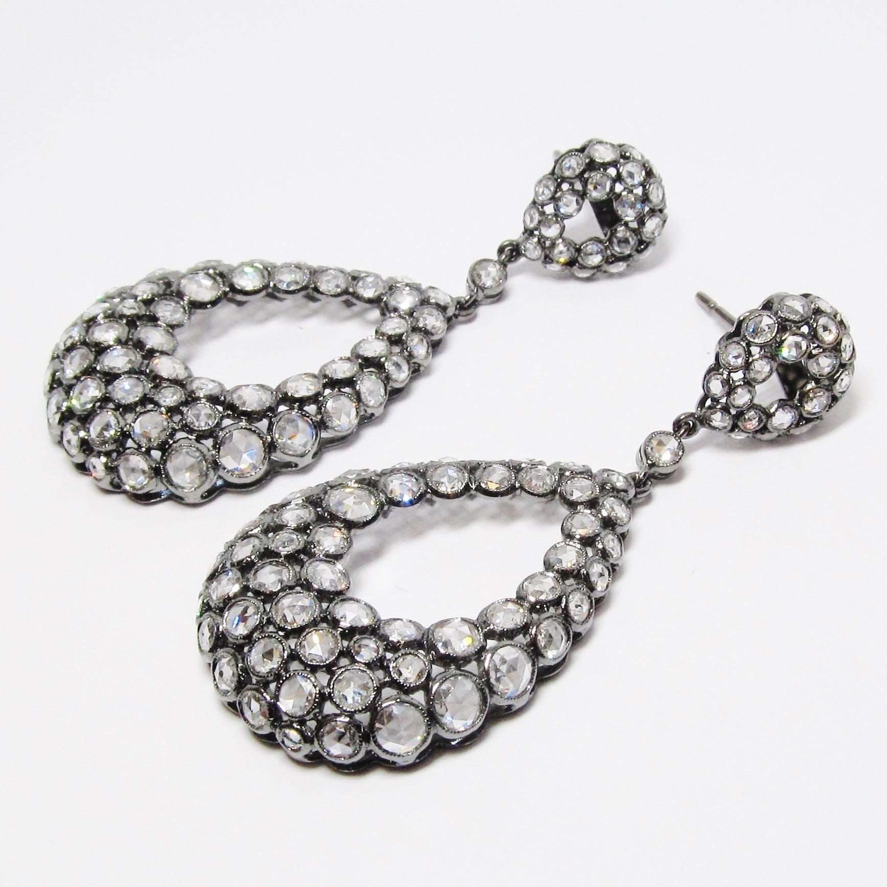 18k White Gold, Rose Cut Diamond Earrings