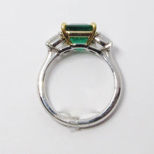 Load image into Gallery viewer, Emerald &amp; Asscher Diamond 3 Stone Ring
