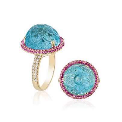 Aqua Ring With Pink Sapphire and Diamonds