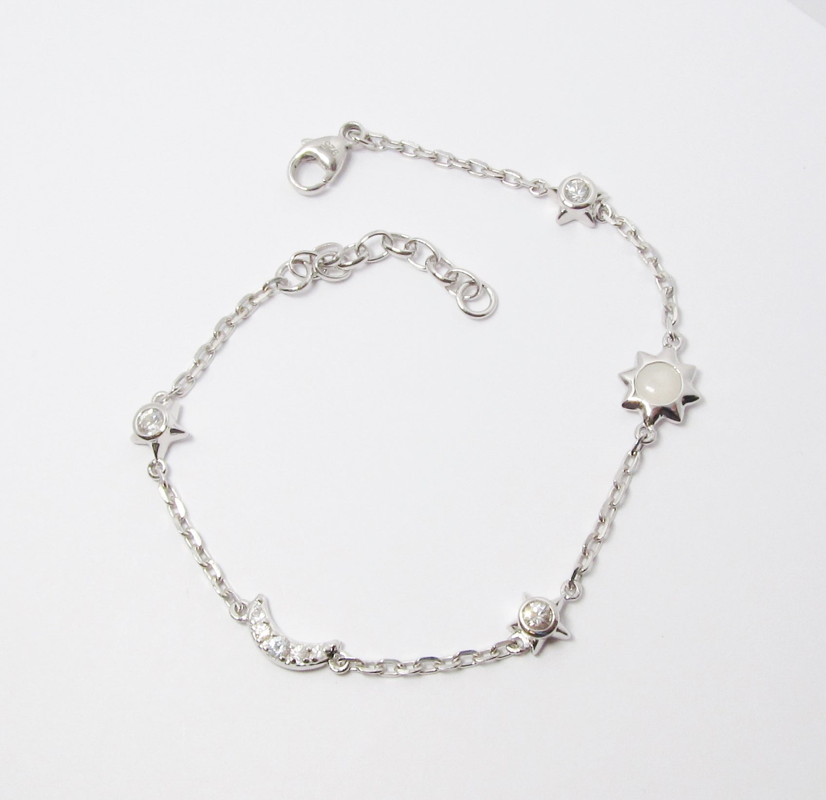 Sun, Moon & Stars White Sapphire & Moonstone Bracelet