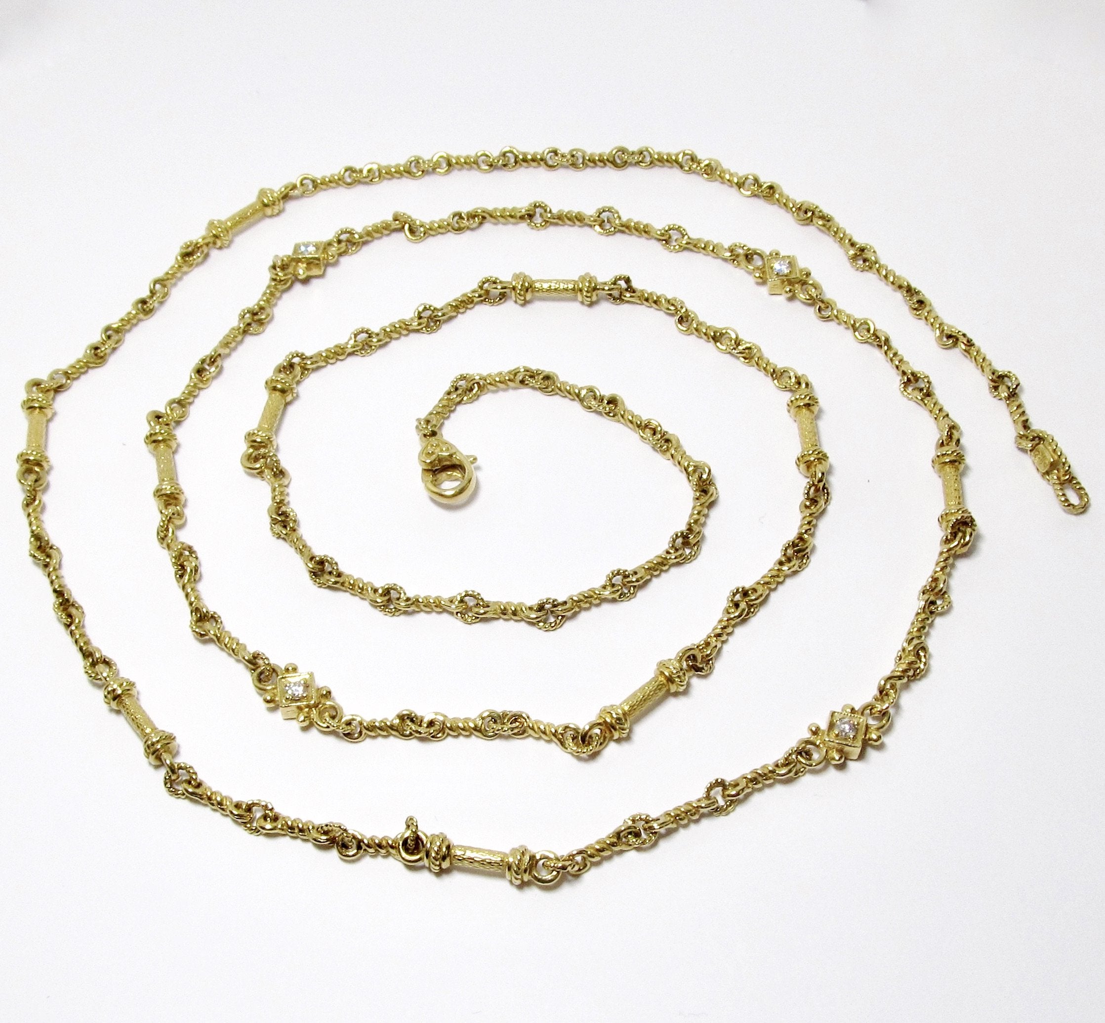 18k Yellow Gold Necklace with 4 Diamond Stations