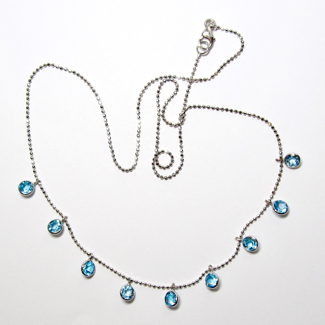 14k White Gold Swiss Medium Blue Topaz Necklace
