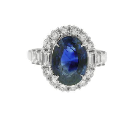 Platinum Oval Sapphire & Diamond Ring