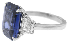 Load image into Gallery viewer, Platinum Emerald Cut Sapphire Ring
