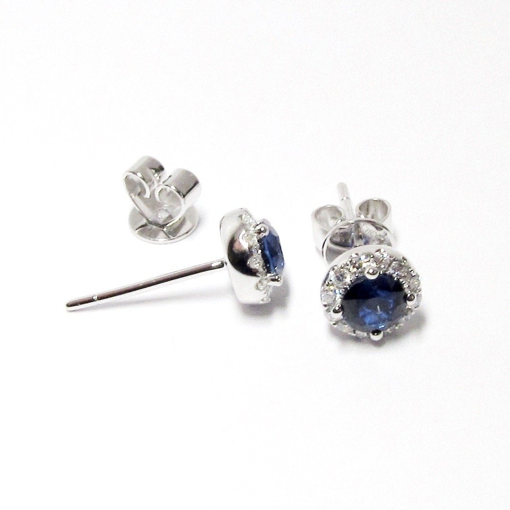 Blue Sapphire & Diamond Stud Earrings