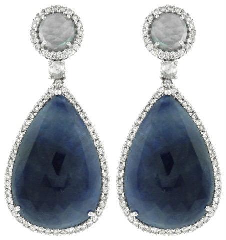 18k White Gold Pearshape Blue Earrings