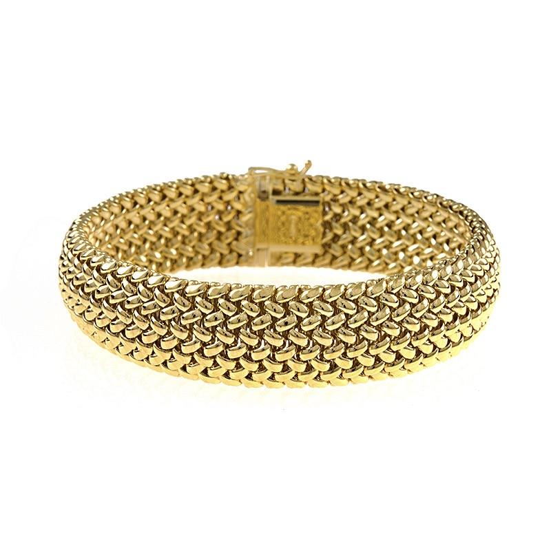 14k Yellow Gold Mesh Bracelet, 15mm Width, 7.5" Length