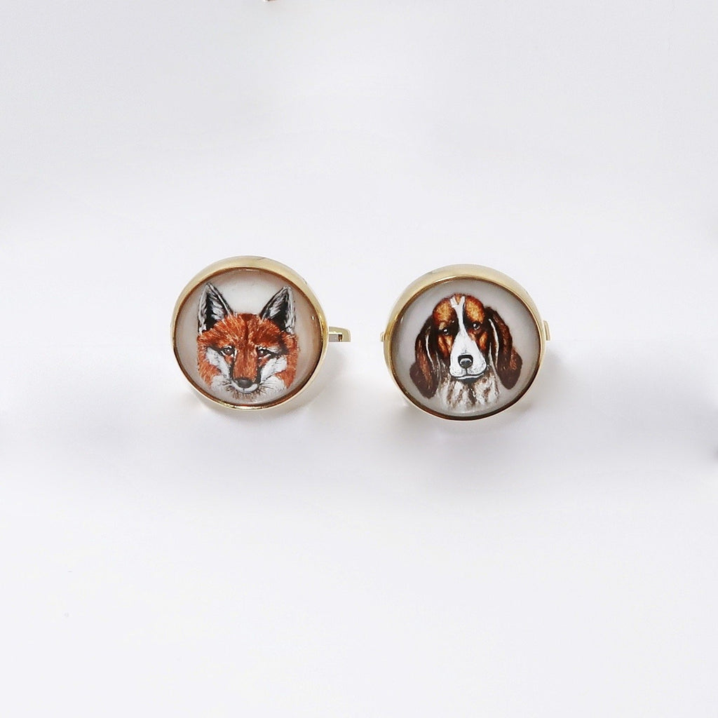 Carved Crystal Fox & Beagle Cufflinks