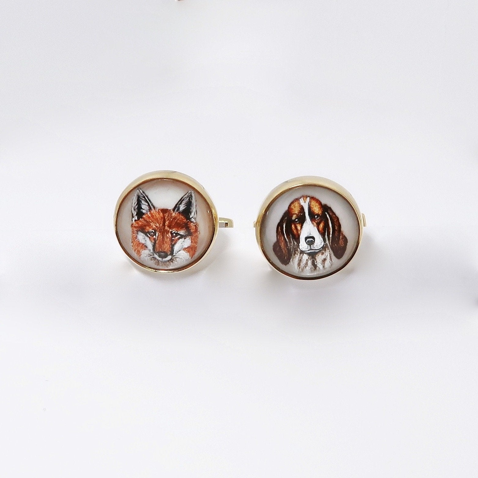 Carved Crystal Fox & Beagle Cufflinks