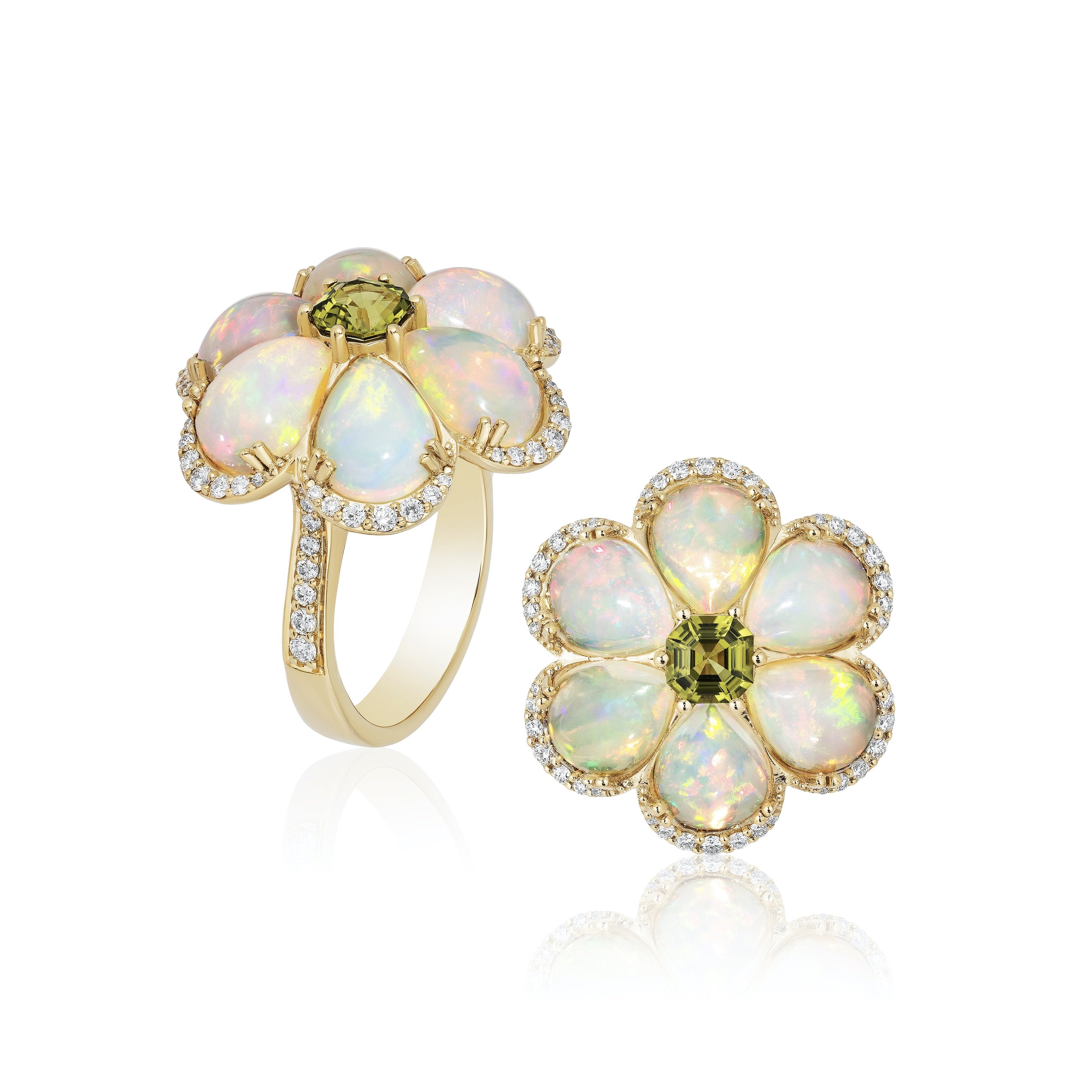 Pear Shape Opal Cabochon & Peridot Ring