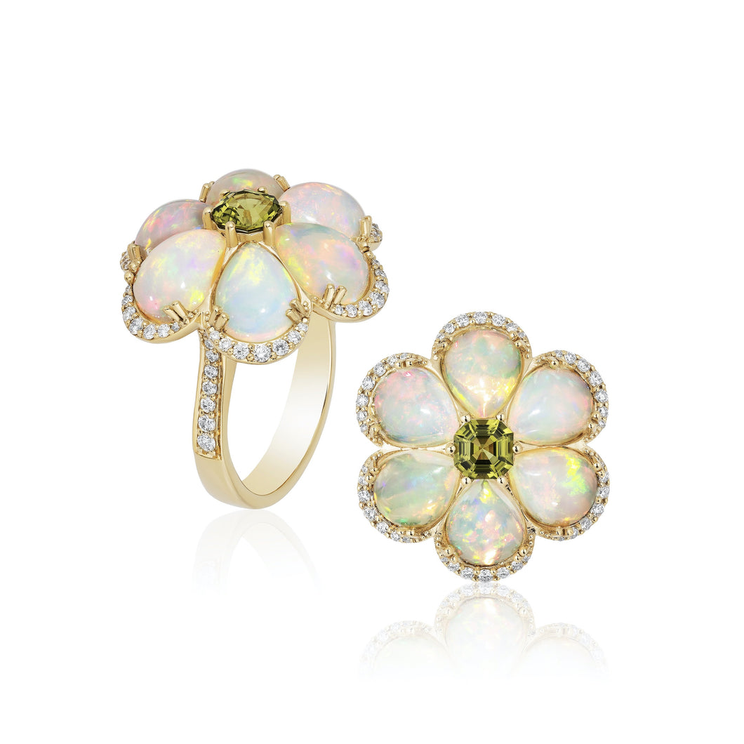 Pear Shape Opal Cabochon & Peridot Ring