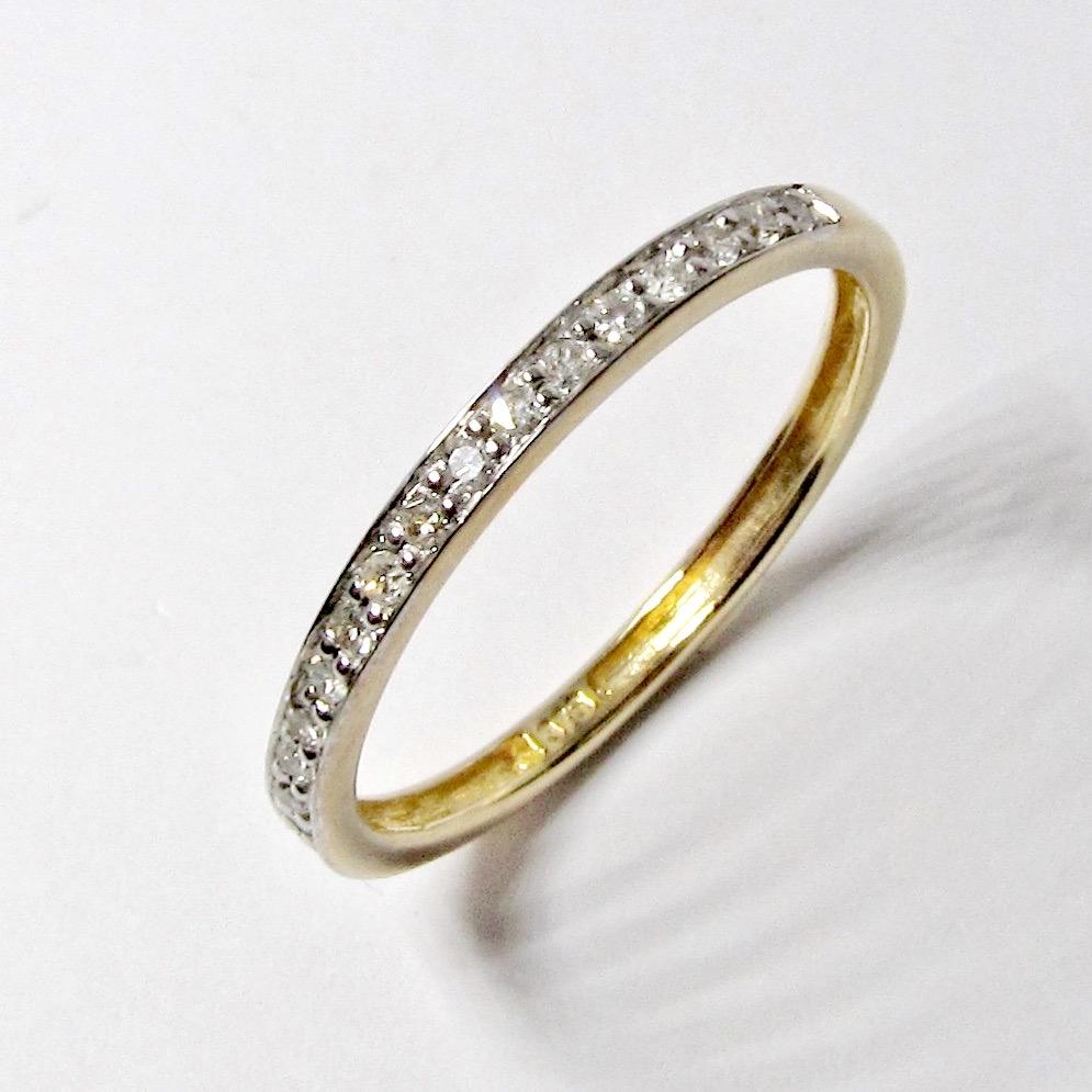 9k Yellow Gold Narrow Band Ring with Diamonds