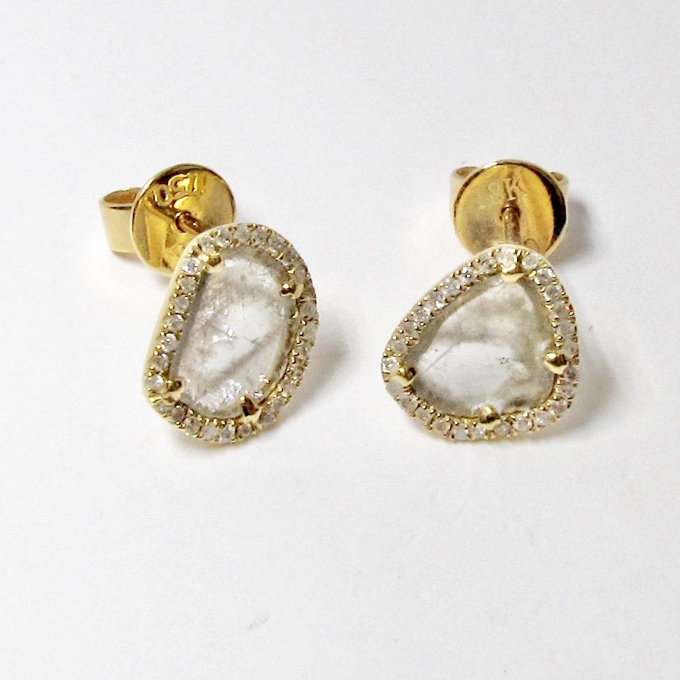 Diamond Slice Earrings in Yellow Gold and Rose Gold