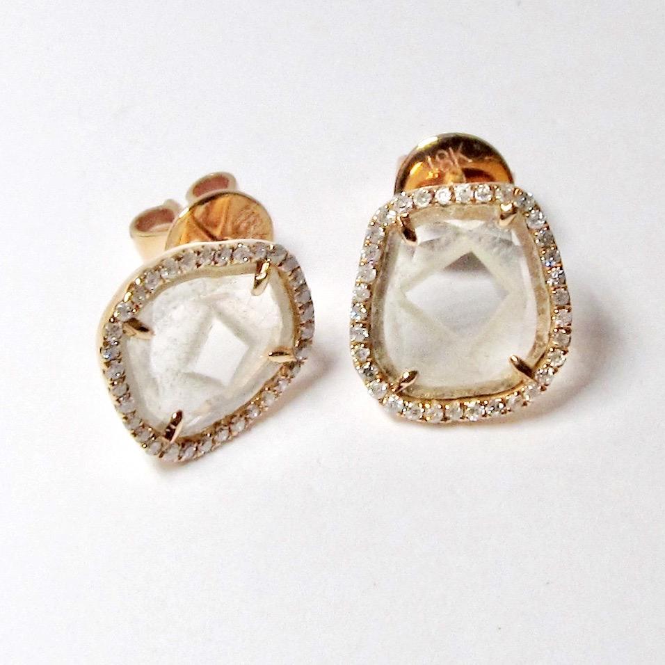 Diamond Slice Earrings in Yellow Gold and Rose Gold