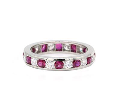 Platinum Alternating Ruby & Diamond Ring