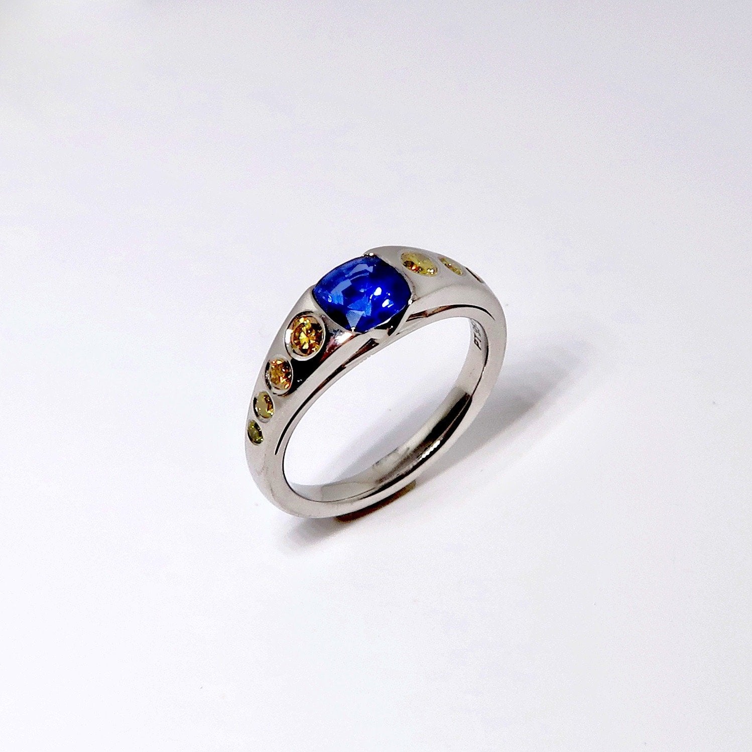 Blue Sapphire & Yellow Diamond Ring