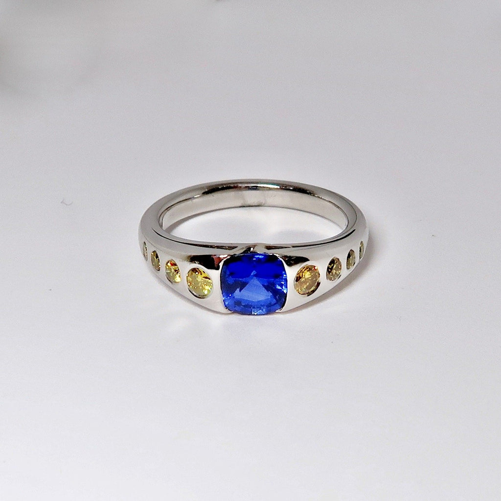 Blue Sapphire & Yellow Diamond Ring