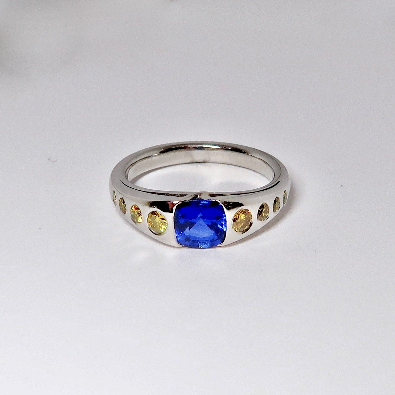 Blue Sapphire & Yellow Diamond Ring