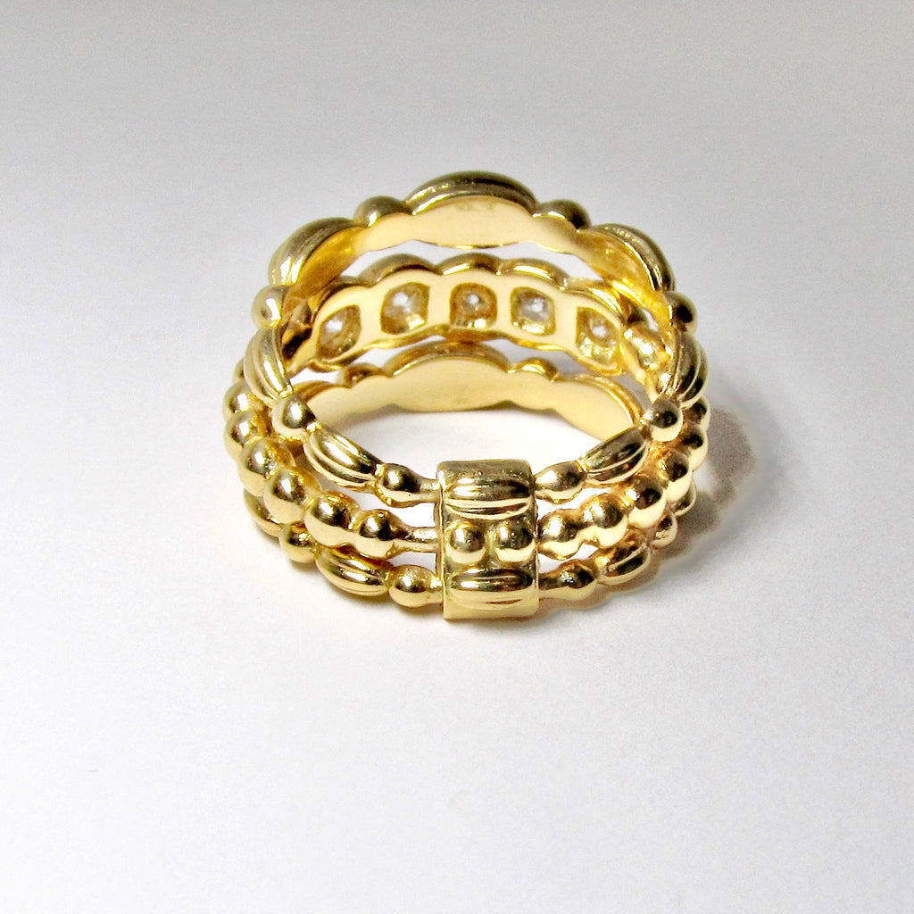 Yellow Gold & Diamond 3-Row Ring