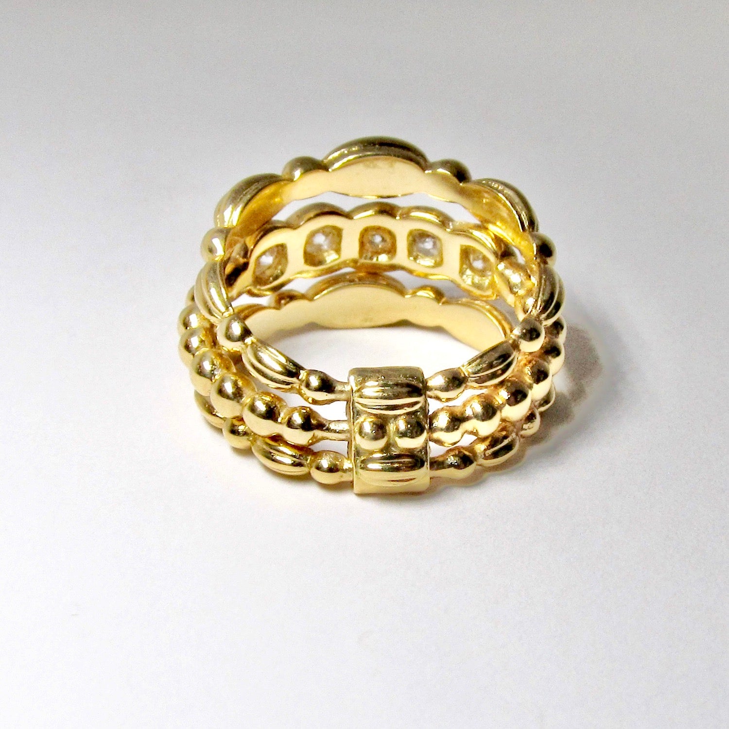 Yellow Gold & Diamond 3-Row Ring
