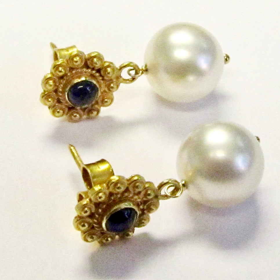 Sapphire & Pearl Earrings