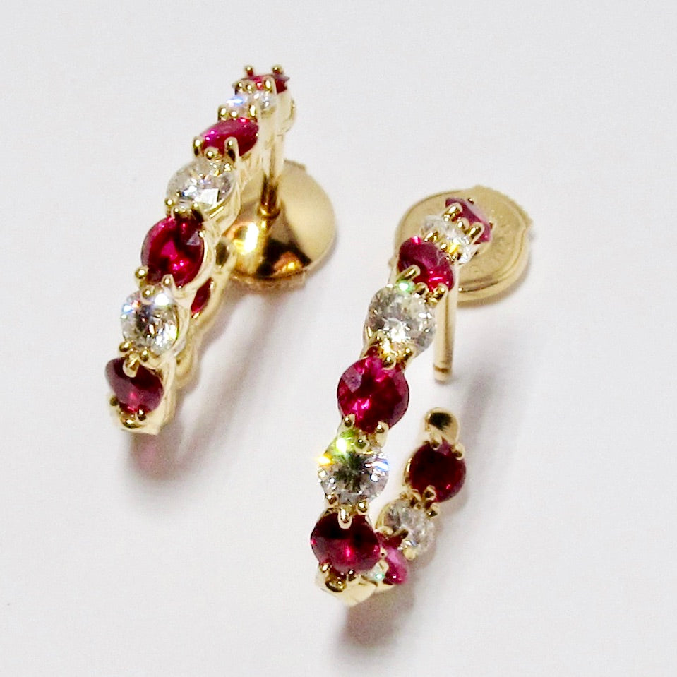 18k Yellow Gold Diamond & Ruby Earrings