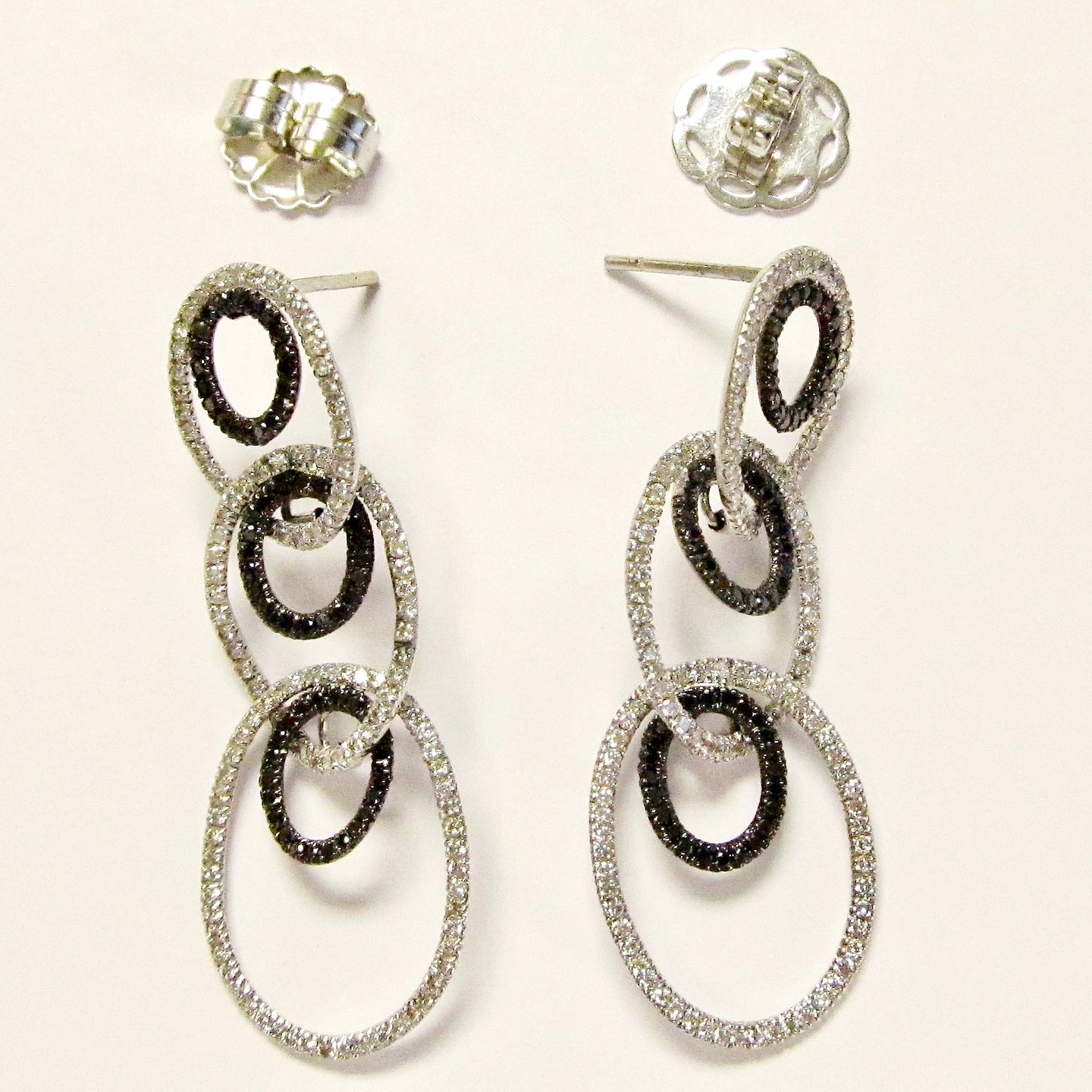 18k White Gold, Black & White Diamond Earrings
