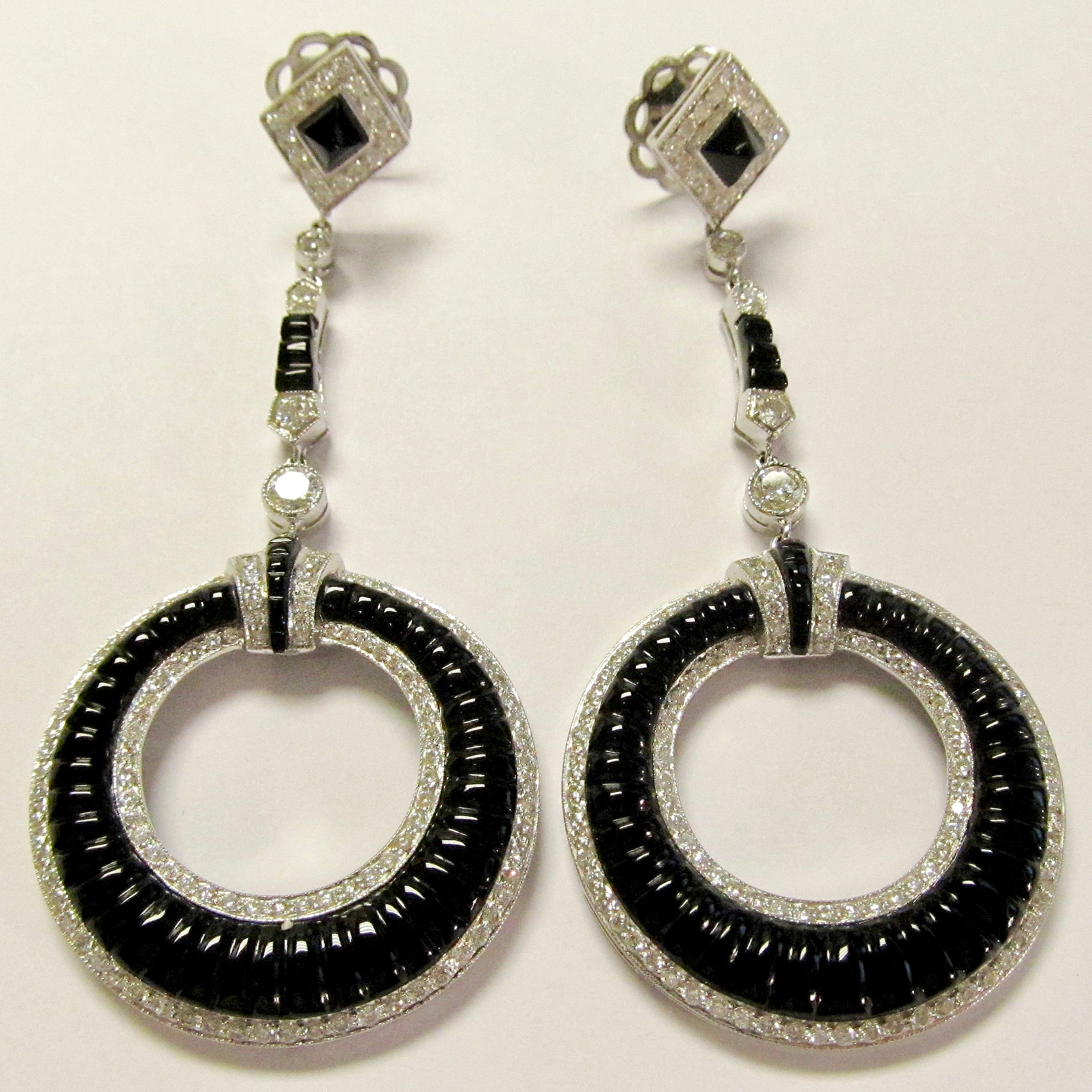 18k White Gold Onyx and Diamond Earrings