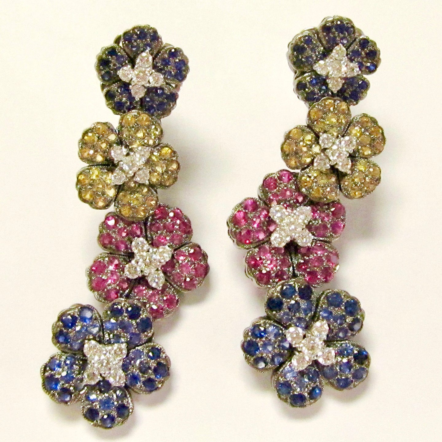 18k White Gold Multi-Color Sapphire Earrings