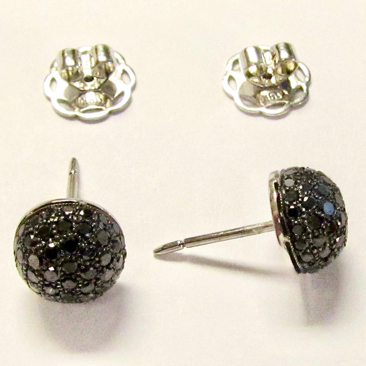 18k White Gold Half Dome Black Diamond Earrings