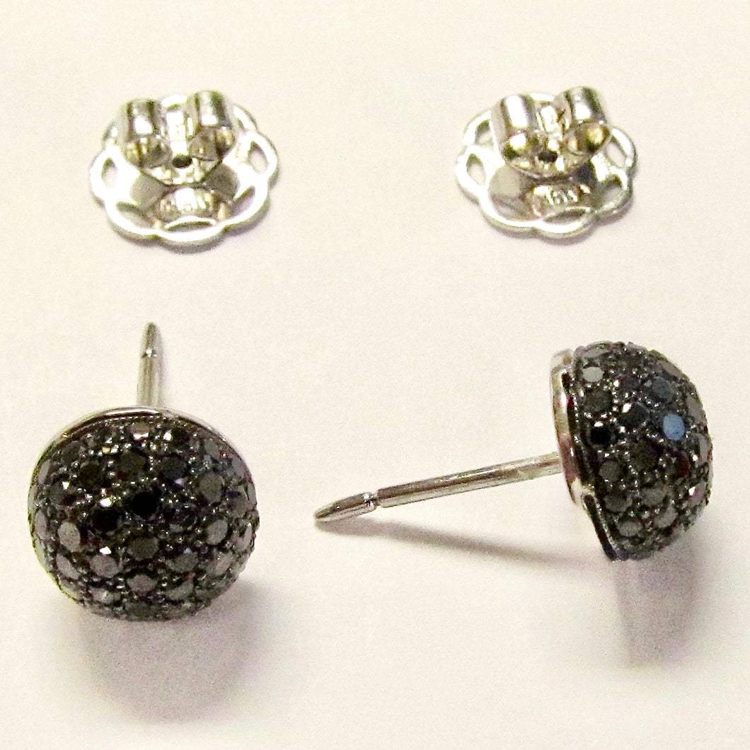18k White Gold Half Dome Black Diamond Earrings