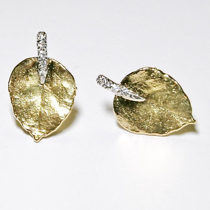 Leaf Earrings, 19k Yellow Gold