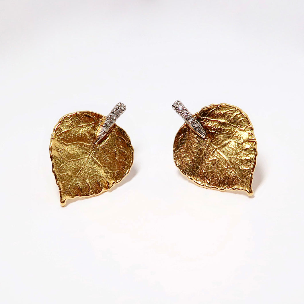 Leaf Earrings, 19k Yellow Gold