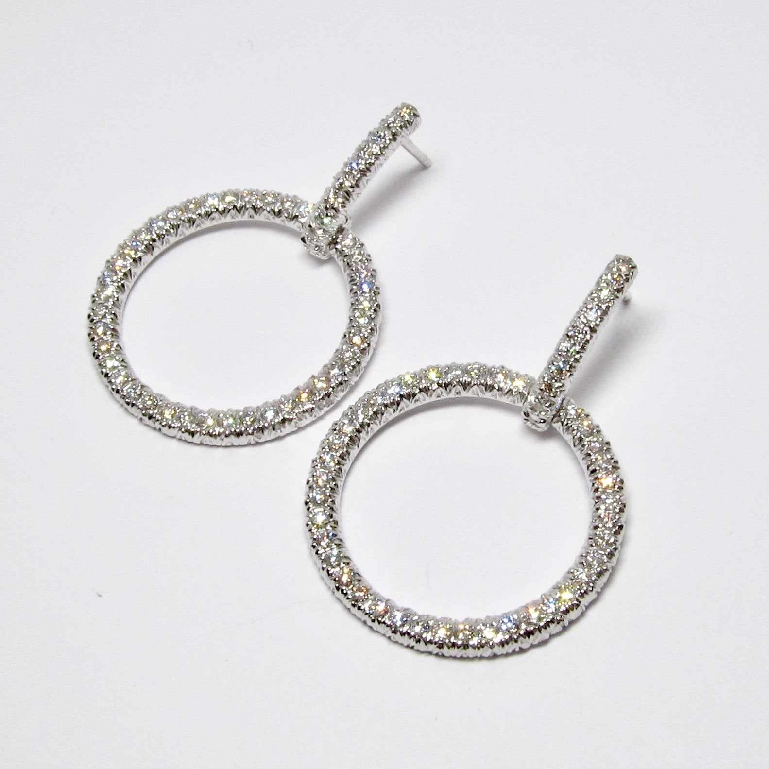 18k White Gold Diamond Bar & Hoop Earrings