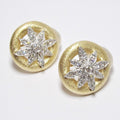 18k Yellow Gold Circle and Flower Earrings