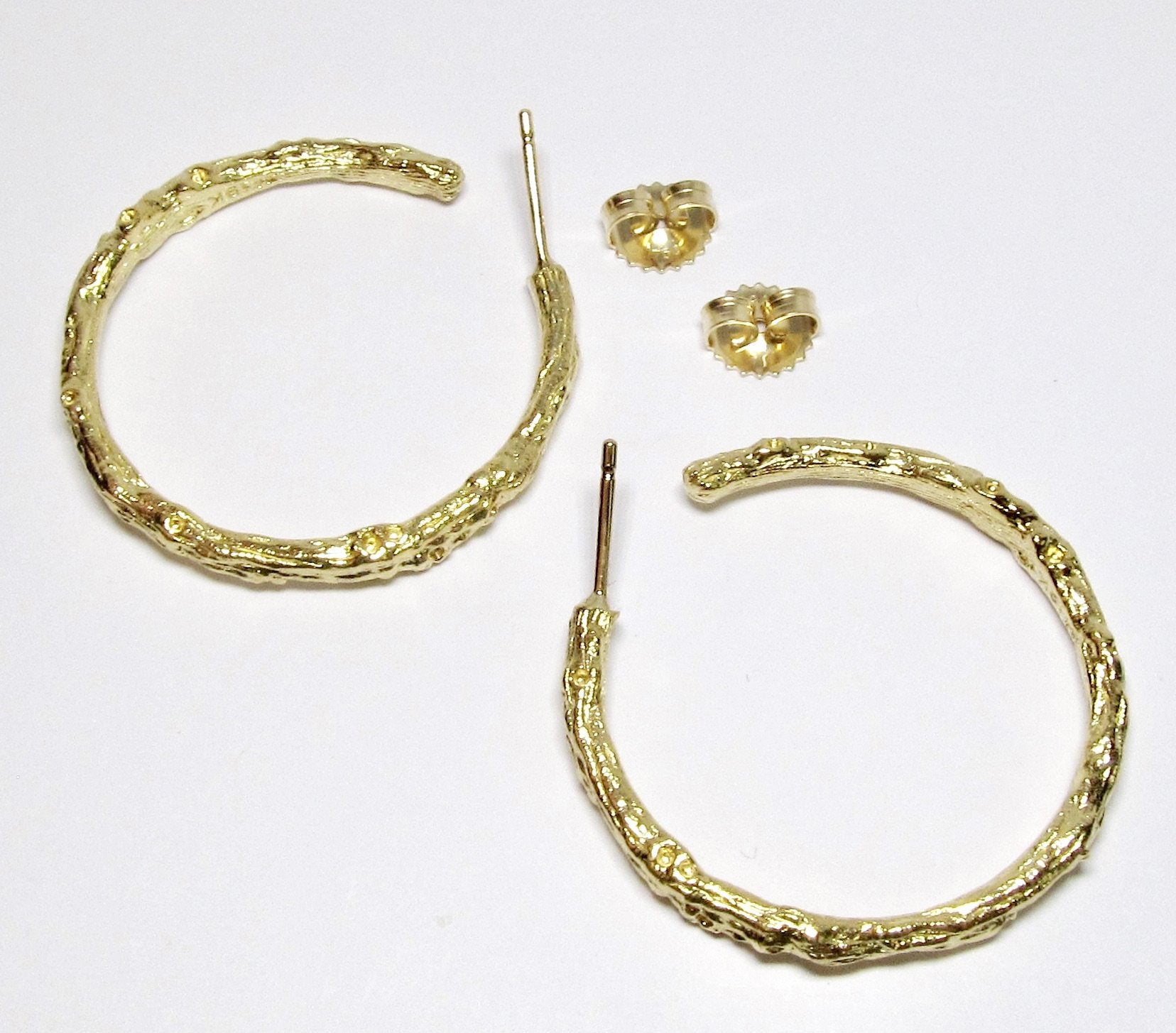 19k Yellow Gold Large Branch Hoop Earrings
