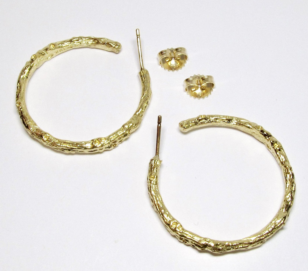 19k Yellow Gold Large Branch Hoop Earrings